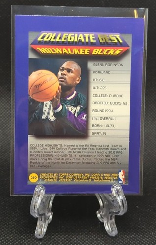 1995-96 Topps Finest Collegiate Best #250 Glenn Robinson Milwaukee Bucks - Afbeelding 2 van 2