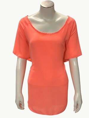 Absolute Angel New York Coral Sheer Blouse Medium Trendy Stylish Clothing