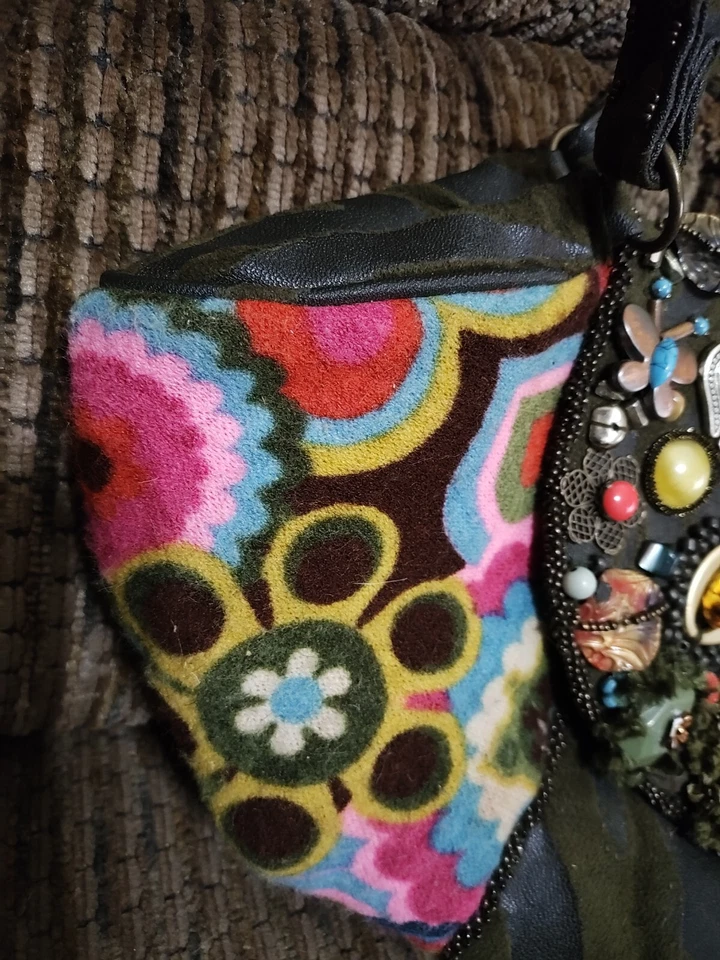 Vintage Mary Frances Beaded Bag Purse Heart Stones Peace Boho Clean Gorgeous  - Image 3 of 4