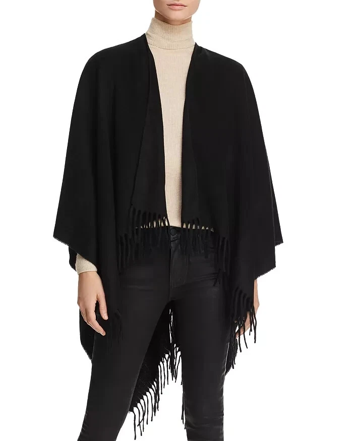 NEW Rag Bone Cashmere Fringe Poncho in Black #S7115 - Image 2 of 4