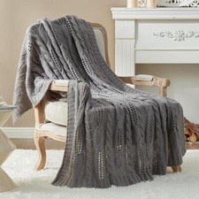 AMELIE HOME CHUNKY FARMHOUSE GRAY CABLE KNIT BREATHABLE THROW BLANKET 50" X 60"