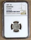 1889 SEATED LIBERTY DIME NGC AU DETAILS, CLEANED 884003