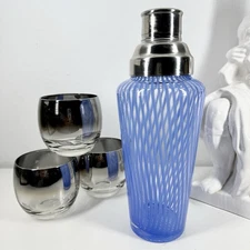 WILD EYE DESIGN Cocktail MARTINI SHAKER w/Roly Poly 60s Glasses Thorpe Eames Era