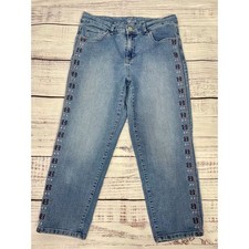 Style Co Capri Jeans Size 8 Blue Embroidered Side Panel Mid Rise Stretch Denim
