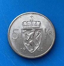 Norwegen 5 Kroner 1963 M&uuml;nze Olav V Alt for Norge