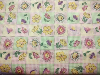 Daisy Kingdom Fabric Flower Party Patch 44" BTY Cotton Pastel Pink Checkered Vtg - Image 1 of 2