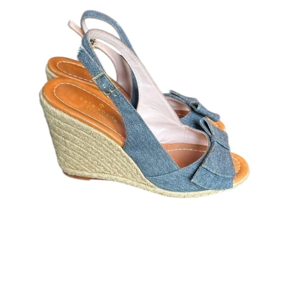 Kate Spade New York Denim Bow Espadrille Wedge Sandals Women's Size 8M