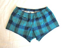 Vintage 70's men's swimming trunks, blue plaid checked, medium, waist 32 34
