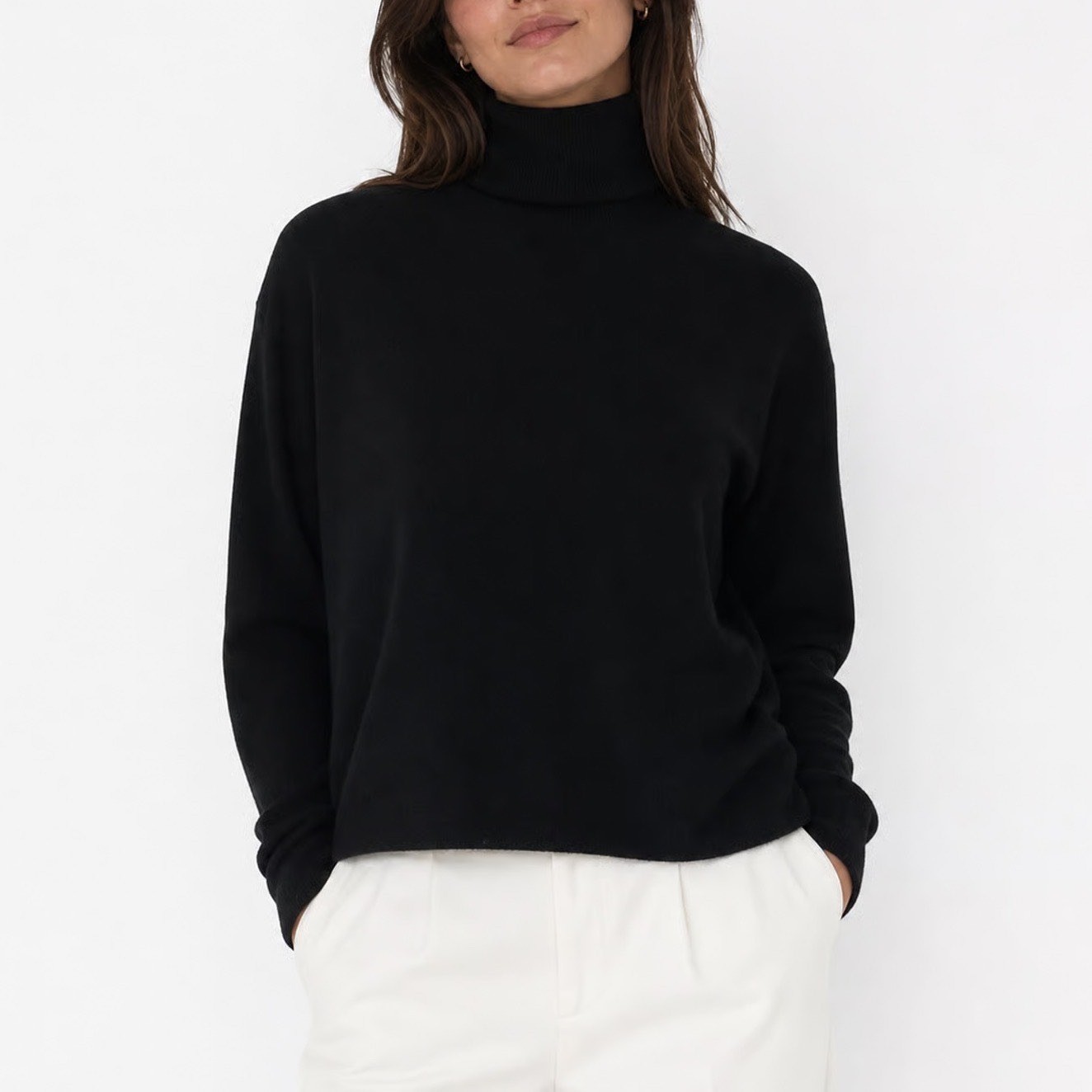 Cyrus Womens Turtleneck Sweater Black Long Sleeve High-Low Hem New M