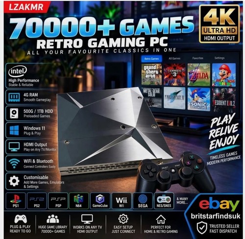 P88 Retro Game Console 500G/1T HDD 70000+ Games Dual System Win11 & Batocera Plu - Afbeelding 1 van 7