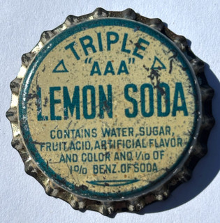 TRIPLE "AAA" LEMON SODA BOTTLE CAP; NEOSHO MO; UNUSED CORK LINED CROWN