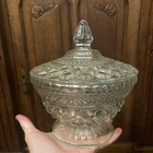 Vintage Anchor Hocking EAPC Clear Glass Wexford Pedestal Covered Candy Dish Bowl