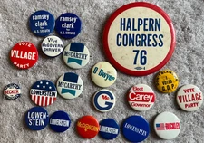 Lot 20 New York campaign buttons pins Long Island politics Carey McCarthy more
