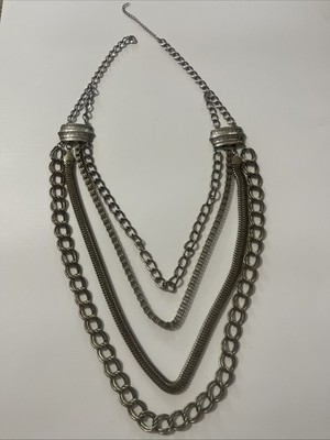 Vintage Long Silver Tone Chain Necklace 14'' 17  Adjustable CLASP IS BROKE Bold