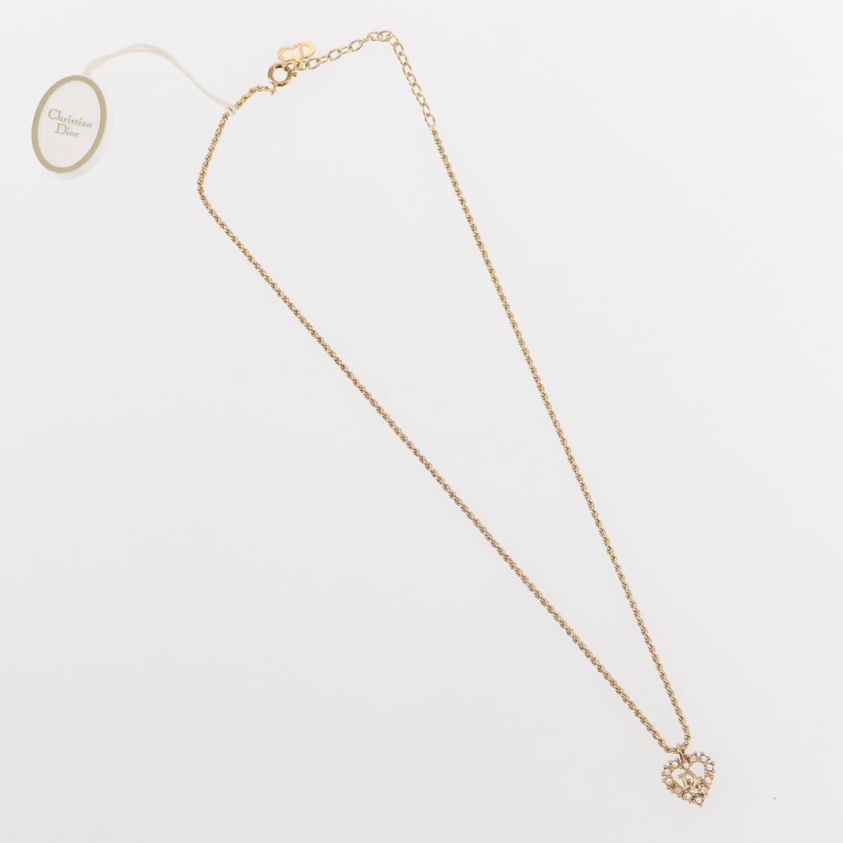 Christian Dior Vintage Cd Heart Pendant Necklace Metal With Crystals Gold Metal Jewelry Pre-Owned 394$