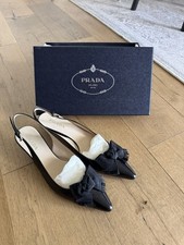 Vintage Prada Spazzolato Classic Neo J9883 Nero Slingback Heels Size 38 Black