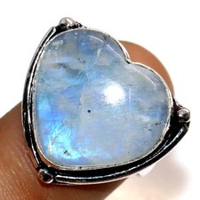 Heart Rainbow Moonstone 925 Silver Plated Ring US 8 Handmade Jewelry Trendy JW