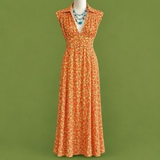 Vintage 1990s Dress With Necklace Size Extra Small Orange Maxi