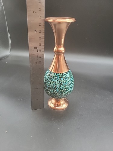 Persian Copper Vase with Real Turquoise Inlay Firoozeh Koobi Handmade - Picture 7 of 7