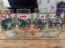 1995 SET OF 4 BUDWEISER FROGS 🐸BUD 🐸WEIS 🐸ER ANHEUSER BUSCH BEER GLASSES