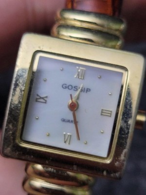Gossip Womens Wristwatch Brown Faux Leather Band Gold White Dial Square GSP287