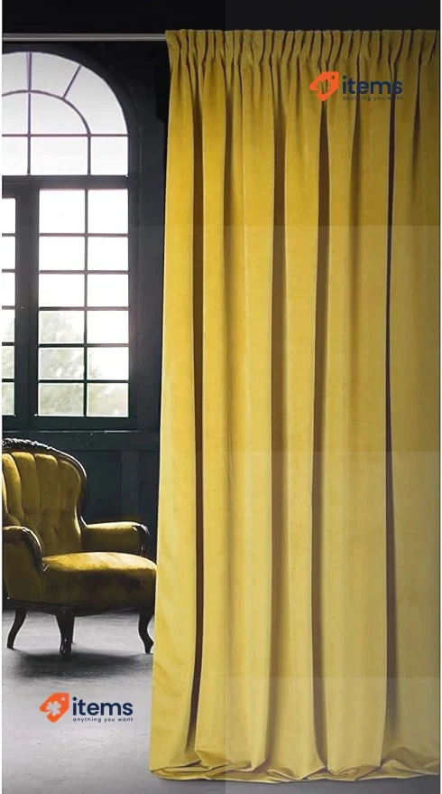 Rideau En Velours Opaque Uni Eurofirany 140x270cm Moutarde, Galon - Photo 1/1