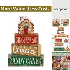 4 Pcs Christmas Table Decoration Wooden Gingerbread House Tiered Tray Decor W...