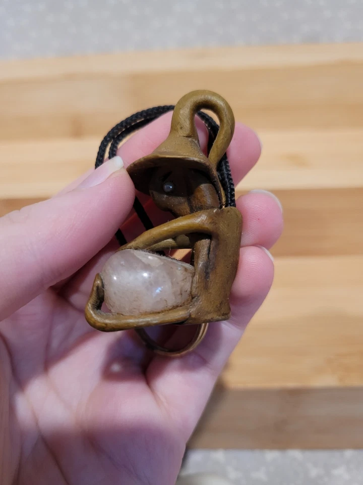 Vintage Handmade Quartz Crystal Troll Gnome Elf Clay Keychain Pendant Foto 4 de 4