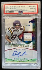 2024 Leaf In the Game Used Randy Moss Jersey Auto Rainbow HoloFoil #/30 PSA 8