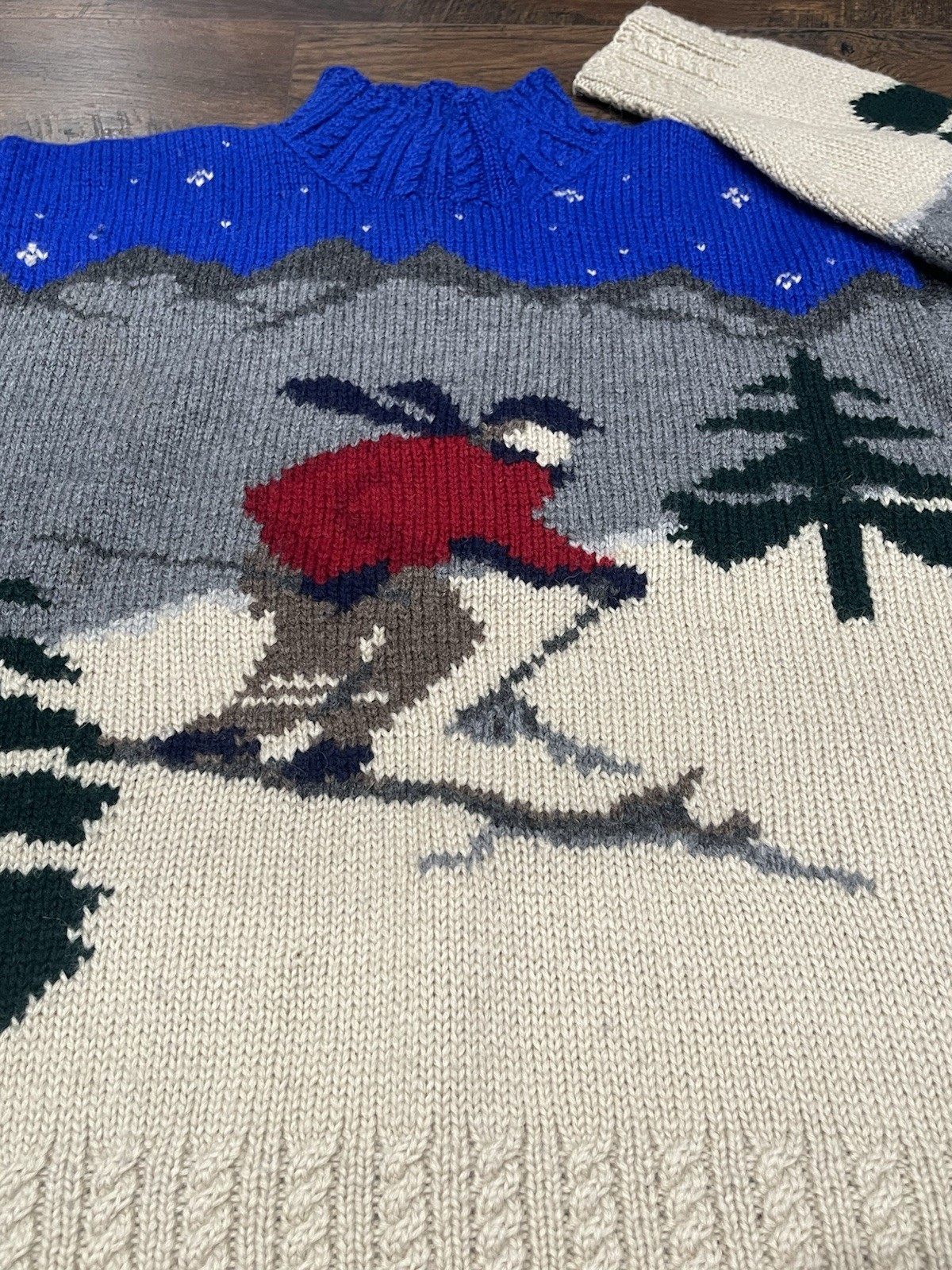 Vtg RALPH LAUREN RARE Handknit Wool Skier Ski Sweater Blue Red 90s Size Small image 2