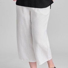 Flax Linen Flood Pants Size 2G 2X White Lagenlook Pockets Wide Leg Pull On NEW