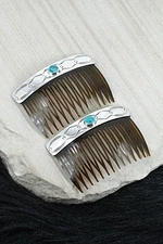 Turquoise & Sterling Silver Hair Combs - Jolene Begay