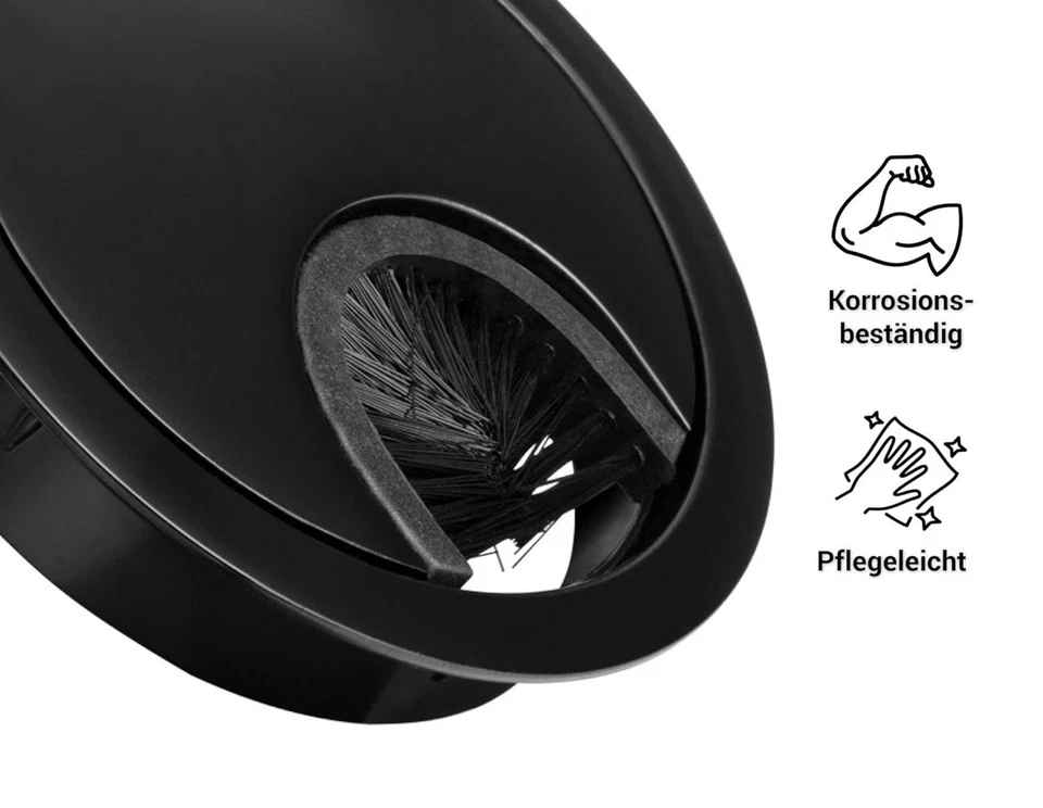 Juego de 2 pasacables 60 mm junta de cerdas de metal paso de cable negro LouMaxx Foto 2 de 4