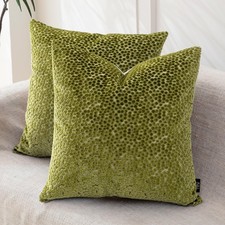 Couch Throw Pillow Covers 18x18 Inch Set of 2 - Jacquard Velvet Front  Neutr...