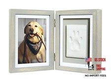 Pet Paw Print Photo Frame with Clay Distressed Wood Pawprint Desk Frame
