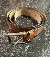Goodfellow & Co Men's Faux Leather Laser Cut Belt Brown, Large