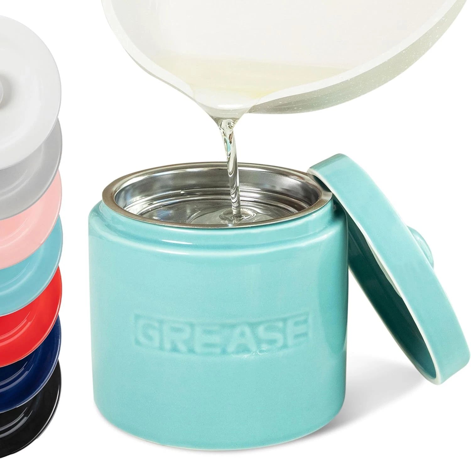 Bacon Grease Saver with Strainer - Ceramic Grease Container 1L Storage Canister