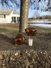  2 14mm Glass Male Round Bowl Slide Amber Bong Water Pipe Bubbler