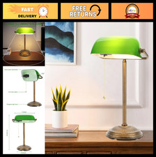 Vintage Green Glass Bankers Desk Lamp with Pull Chain Switch - Retro Table Lamp