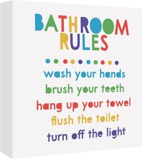 Funny Kids Bathroom Rules Sign Box, Colorful Kids Bathroom Decor Set for Nursery