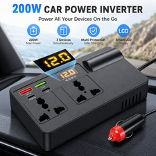 200W Power Inverter DC 12V 24V to 110V 120V AC Car Adapter with 2USB 2Sockets US