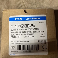 Eaton C25DND325A Definite Purpose Contactor 3p 25a 110-120v-ac