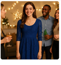 As U Wish Navy Blue Lace Fit and Flare Scoop Neck Dress Size 7 Coquette Retro