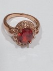 Rose Gold Plated Cocktail Ring Size 8 with Oval Orange Stone, Prong Set Halo — photo 3
