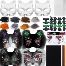 1Sets DIY Cat Mask Kit Animal Cosplay White Cat Mask Sequins Cloth Sticker Felt