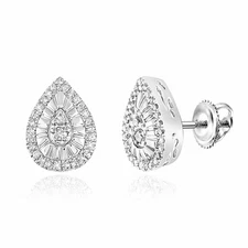 0.22CTW Natural Diamond Sterling Silver Pear Stud Screw Back Earrings 9.5mm