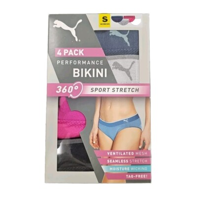 Puma 4 Pack Performance Bikini 360° Sport Stretch Seamless Panties Womens  SMALL | eBay