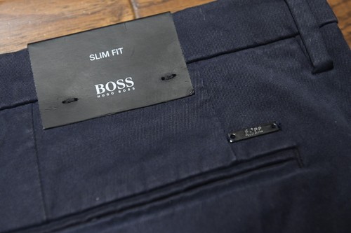 Hugo Boss $165 Hombres Kaito Calce Ajustado Elástico Algodón Azul Oscuro Pantalones Chinos 38R EU 54 - Imagen 9 de 11