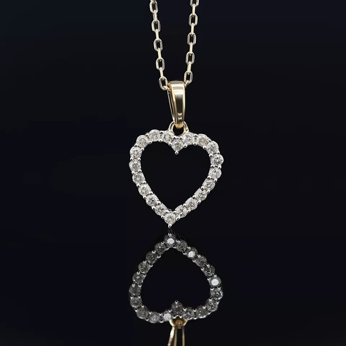 Zertifizierter 0,26 ct natürlicher I2-H Diamant Herz Anhänger 14K Gelbgold 18" Kette - Bild 4 von 10