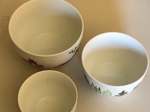 2014 CRATE & BARREL JENNY BOWERS CHRISTMAS SET OF 3 NESTING BOWLS REINDEER - Picture 7 of 12